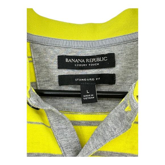 Banana Republic Shirt Men Large Polo Luxury Touch Yellow Stripe Cotton Preppy - Picture 2 of 5